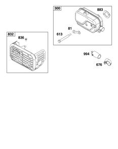 Exhaust Group Diagram and Parts List for 121S02-0037-F1 100000 - 19Z999 Briggs and Stratton Engine